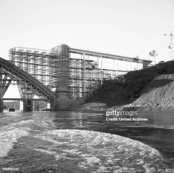 Bridge near the Iguazu Falls under construction, Argentina/Brazil 1960.