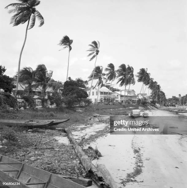 Boats at the beach of Albina, Suriname 1966.