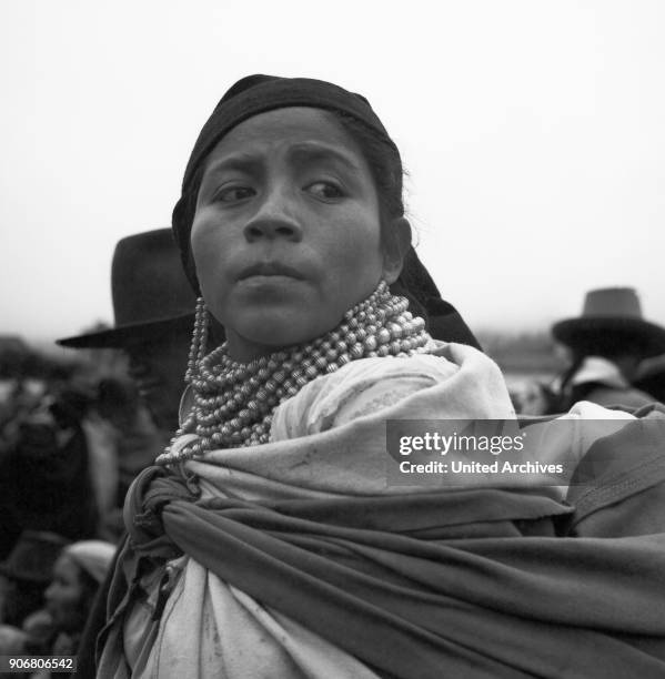 Portrait of a woman at the city of Otavolo, Ecuador 1960.