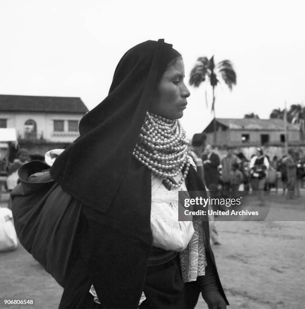 Portrait of a woman at the city of Otavolo, Ecuador 1960.