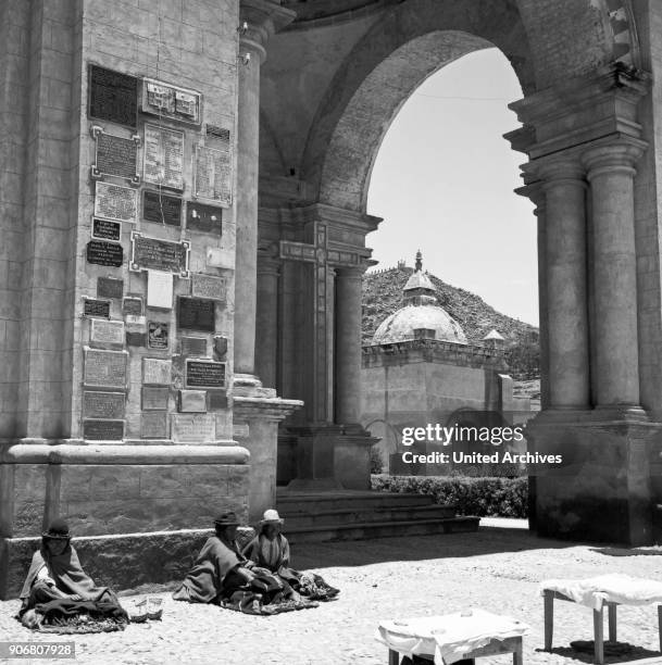 At the big basilica in the city of Copacabana, Bolivia 1960s.