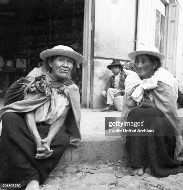 Series - People at the city of Ambato, here women at the market, Ecuador 1960s.
