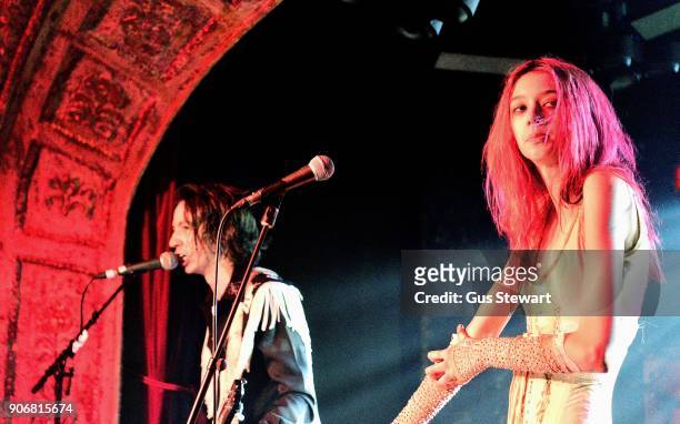 Henri Cash and Arrow de Wilde of Starcrawler performs at Omeara London on January 18, 2018 in London, England.