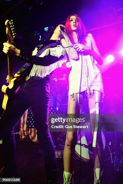 Henri Cash and Arrow de Wilde of Starcrawler performs at Omeara London on January 18, 2018 in London, England.