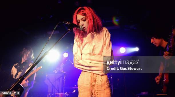 Henri Cash, Arrow de Wilde and Tim Franco of Starcrawler perform at Omeara London on January 18, 2018 in London, England.
