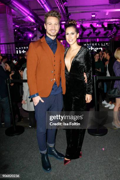 Bachelor Sebastian Pannek and his girlfriend Clea-Lacy Juhn during the Maybelline Show 'Urban Catwalk - Faces of New York' at Vollgutlager on January...