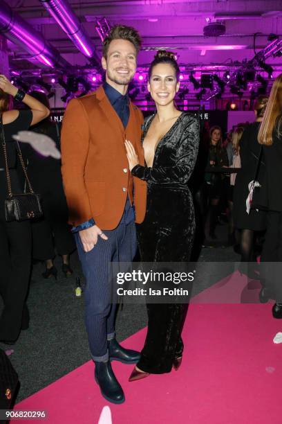 Bachelor Sebastian Pannek and his girlfriend Clea-Lacy Juhn during the Maybelline Show 'Urban Catwalk - Faces of New York' at Vollgutlager on January...