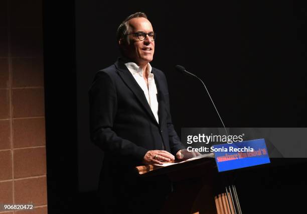 Sundance Film Festival Director John Cooper speaks onstage at the "Blindspotting" Premiere during the 2018 Sundance Film Festival at Eccles Center...