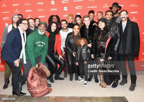 The cast and crew of "Blindspotting" attend the "Blindspotting" Premiere during the 2018 Sundance Film Festival at Eccles Center Theatre on January...