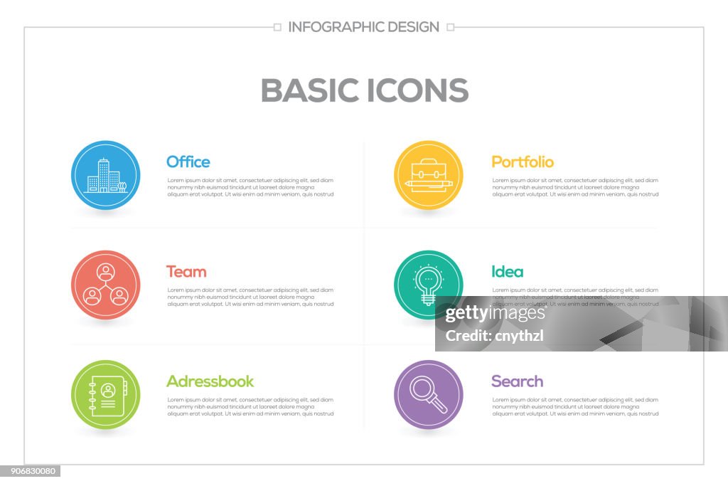 Basic Interface Infographic met 6 opties, stappen of processen.