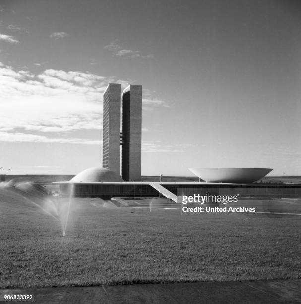 The National Congress building in Brasilia, Brasil 1960s.