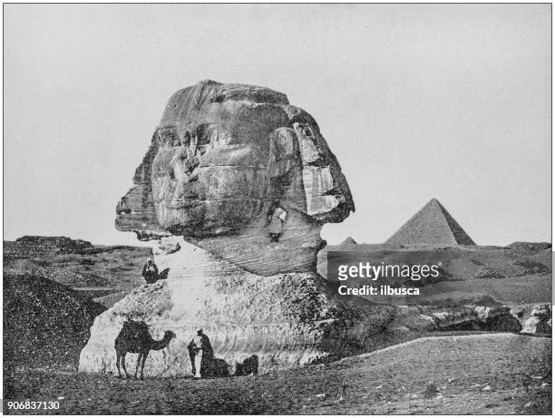 antique photograph of world's famous sites: the sphinx, egypt - the sphinx stock illustrations