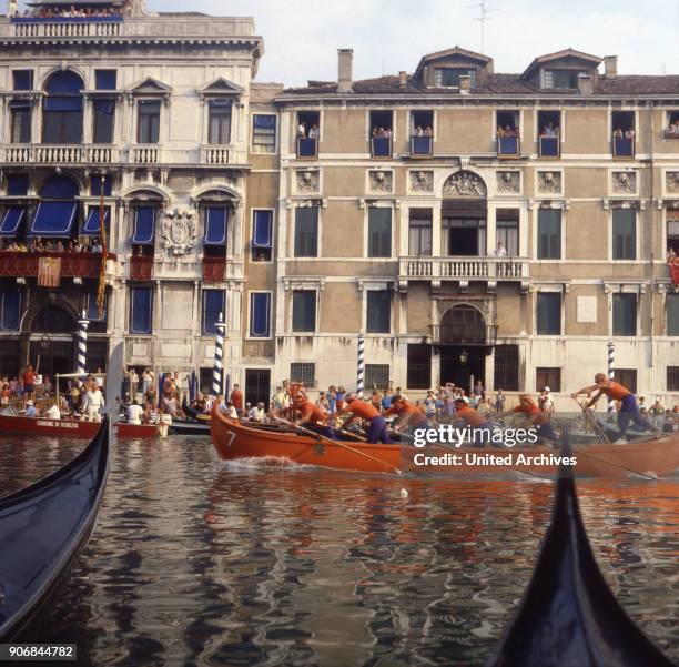 The Regata storica in Venice, Italy 1980s.