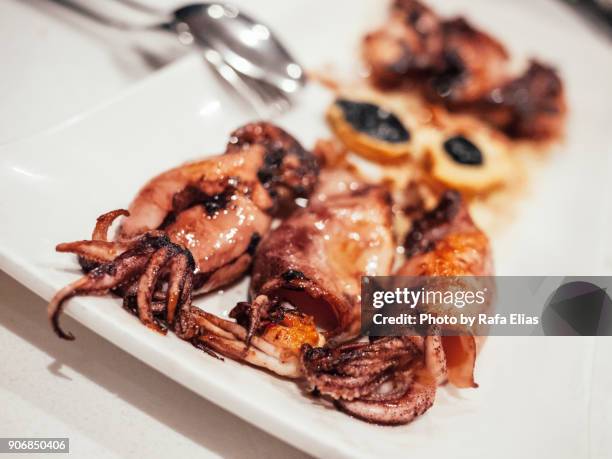 grilled squids - calamares fritos fotografías e imágenes de stock