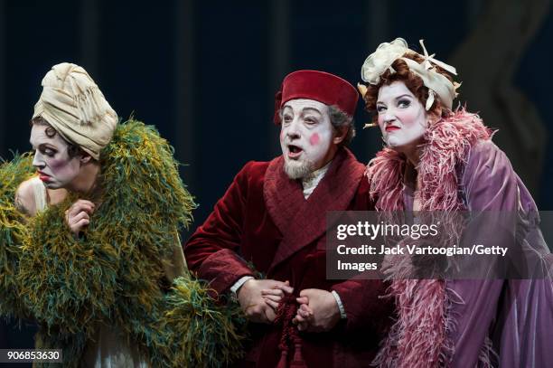 From left, Australian soprano Rachelle Durkin , Italian baritone Alessandro Corbelli , and American mezzo-soprano Patricia Risley perform during the...