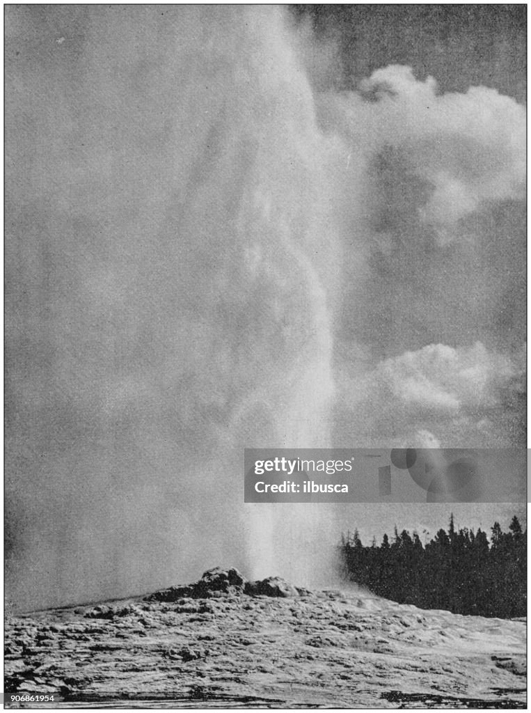 Antique photograph of World's famous sites: Old Faithful Geyser, Yellowstone National Park