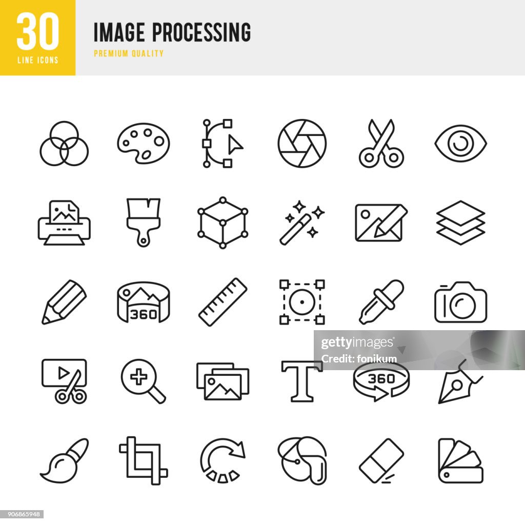 Processamento de imagem - conjunto de ícones do vetor linha fina