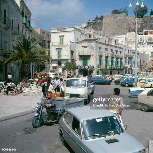 Harbour cafe in Lipari, Sicily, Italy 1970s.