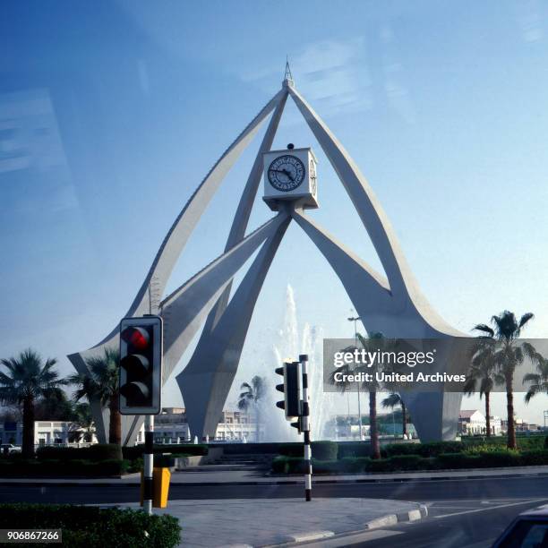 Modern clock tower in Dubai in the United Arab Emirates 1980s.