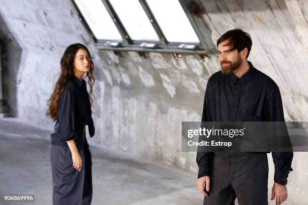 Model walks the runway during the Lemaire Menswear Fall/Winter 2018-2019 show as part of Paris Fashion Week on January 17, 2018 in Paris, France.