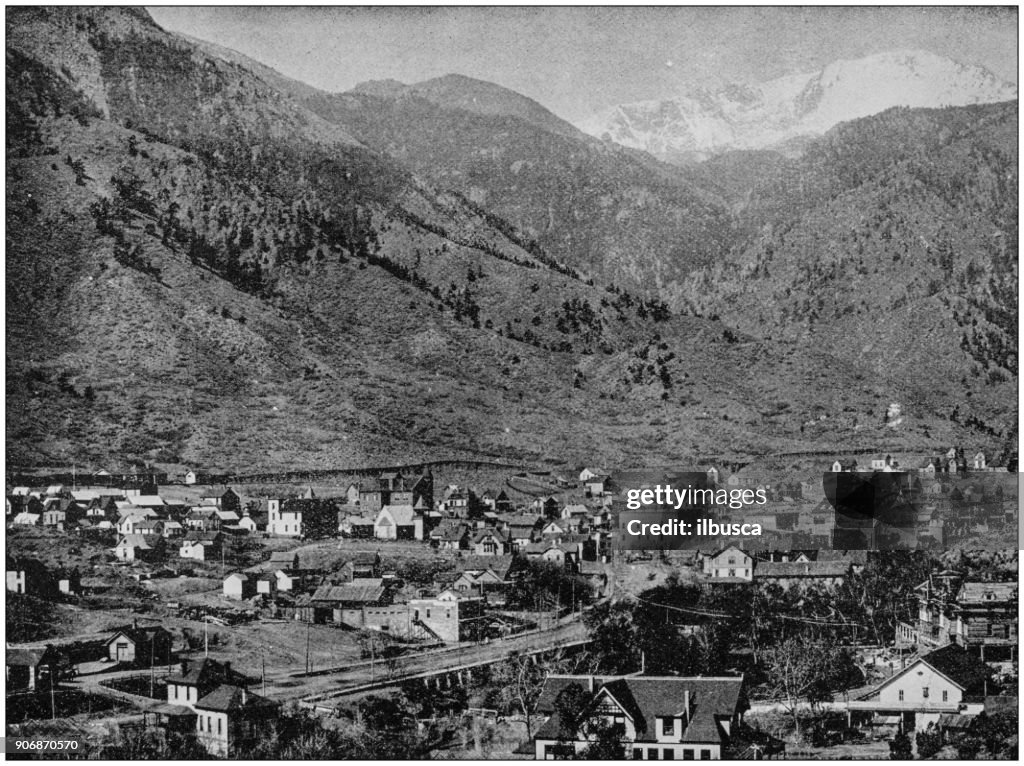 Antique photograph of World's famous sites: Manitou and Pike's Peak, Colorado