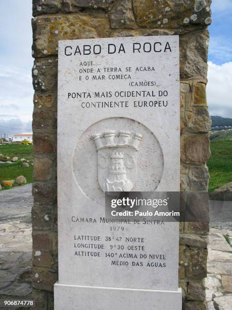 cabo da roca monument in sintra,portugal - camões stock pictures, royalty-free photos & images
