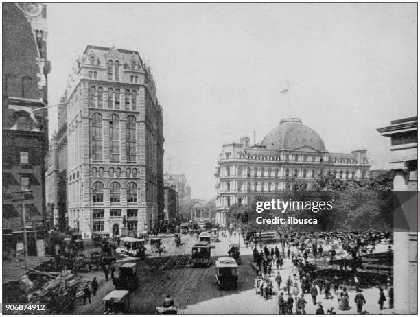 antique photograph of world's famous sites: new york - archival nyc stock illustrations