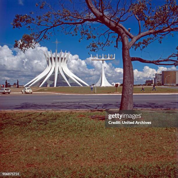 The Catedral Metropolitana Nossa Senhora Aparecida cathedral at Brasilia, the capital of Brazil, late 1970s.