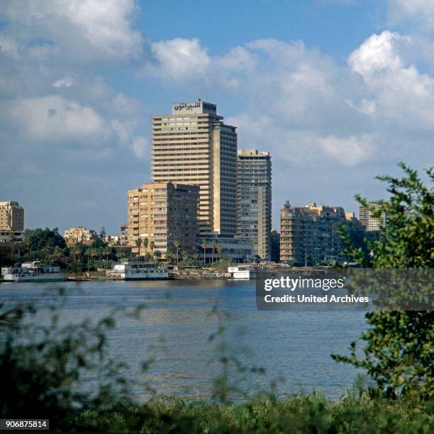 Sheraton hotel by the river Nile at Cairo, Egypt, late 1970s.