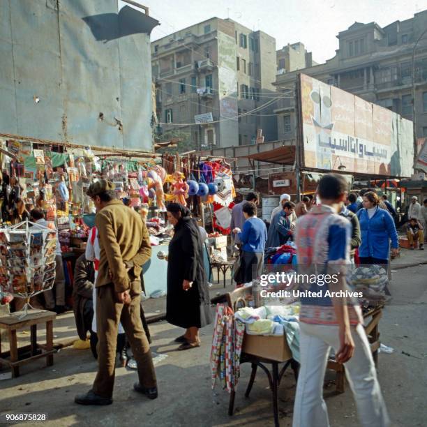 Street market at Cairo, Egypt, late 1970s.