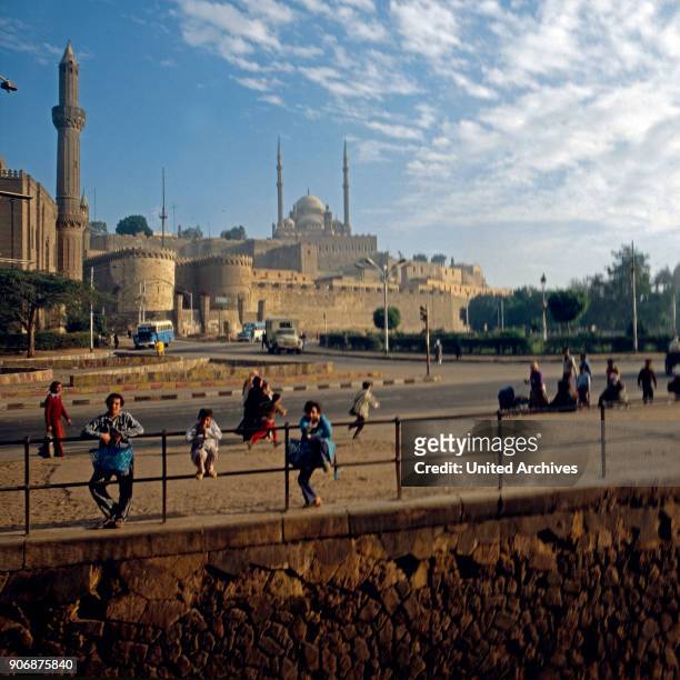 View to the citadel with Muhammad Ali mosque at Cairo, Egypt, late 1970s.