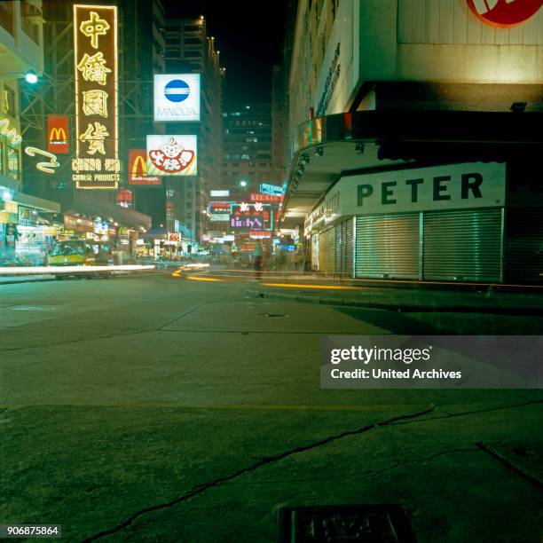 Streets of Hong Kong in the evening, early 1980s.