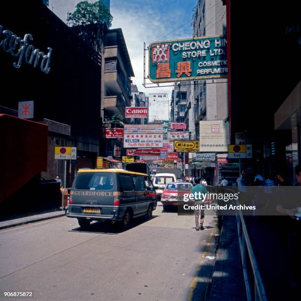 Street scene at Kowloon, Hong Kong, early 1980s.