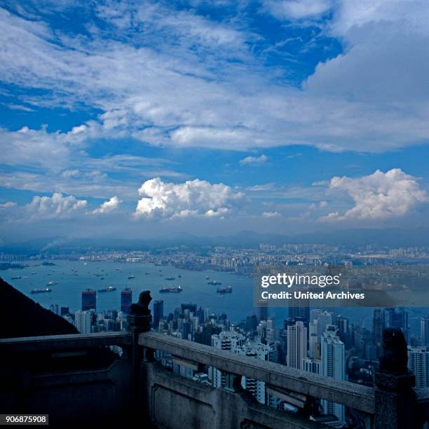 Clouds at the blue sky over Hong Kong, early 1980s.