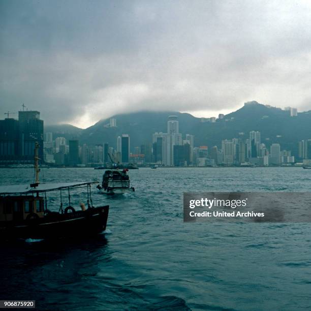 Boats on Victoria Bay at Hong Kong, early 1980s.