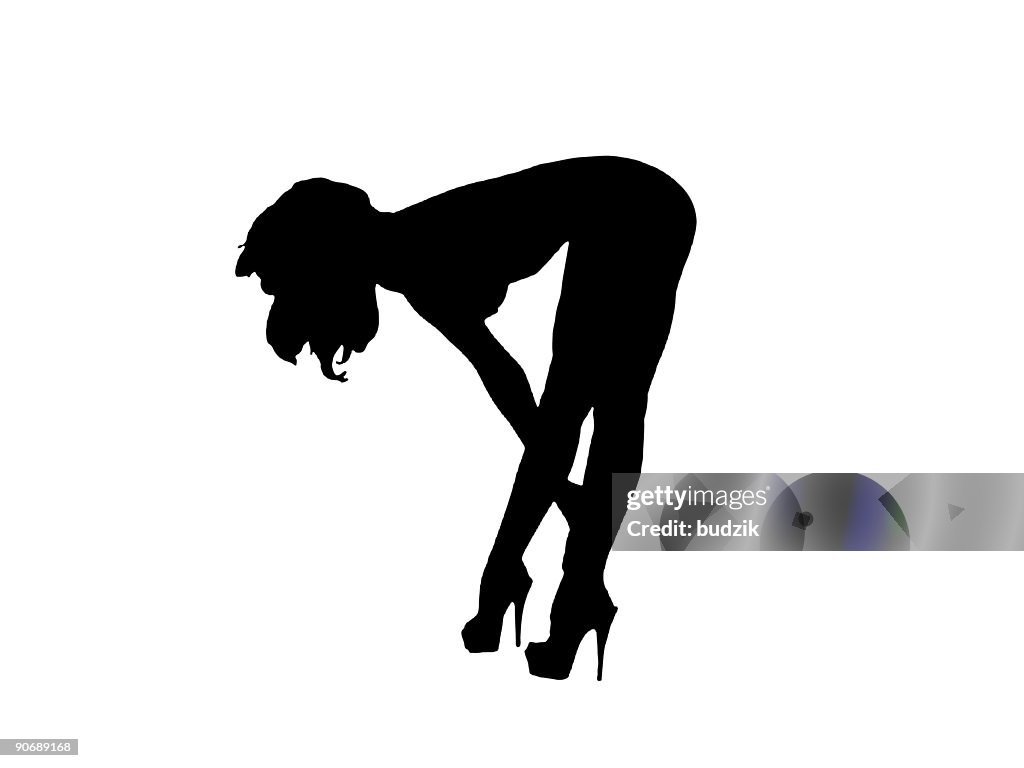 Beautiful naked girl on high-heels - vector silhouette