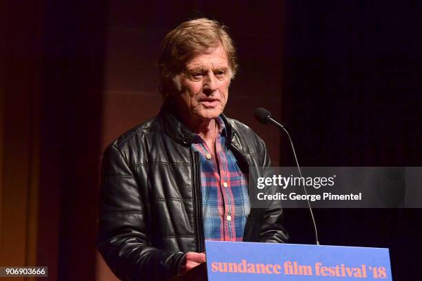 Robert Redford attends the "Blindspotting" Premiere during the 2018 Sundance Film Festival at Eccles Center Theatre on January 18, 2018 in Park City,...