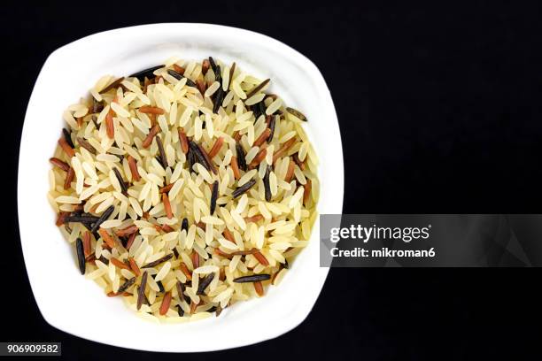 black and red rice directly above view, macro shot. traditional food. - national diet of japan stock pictures, royalty-free photos & images