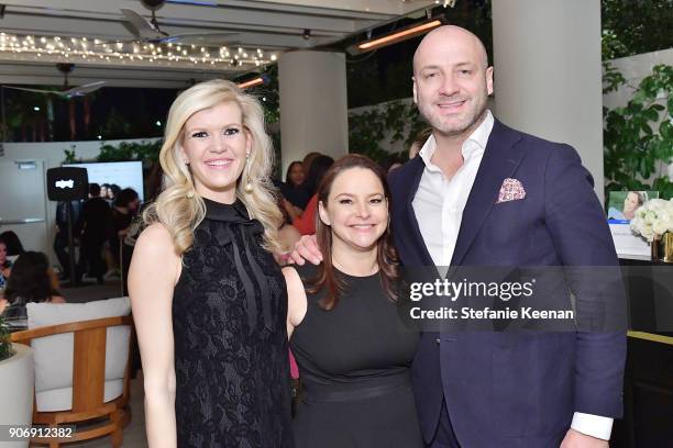 Emily Browder, guest and Roberto Casas attend Christie Brinkley Celebrates Her Partnership With Merz Aesthetics at Waldorf Astoria Beverly Hills on...