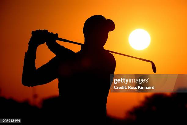 Martin Kaymer of Germany warms up on the range prior to round two of the Abu Dhabi HSBC Golf Championship at Abu Dhabi Golf Club on January 19, 2018...