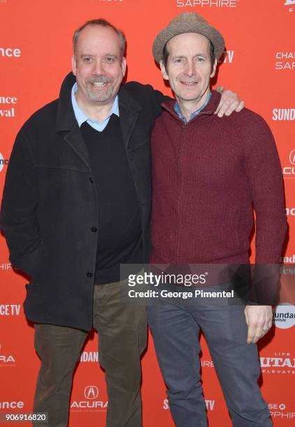 Actors Paul Giamatti and Denis O'Hare attend the "Private Life" Premiere during the 2018 Sundance Film Festival at Eccles Center Theatre on January...