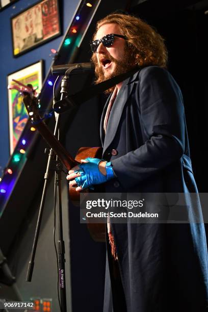 Singer Jim James of My Morning Jacket performs an acoustic set in support of his solo album "Tribute to 2" at Amoeba Music on January 18, 2018 in...