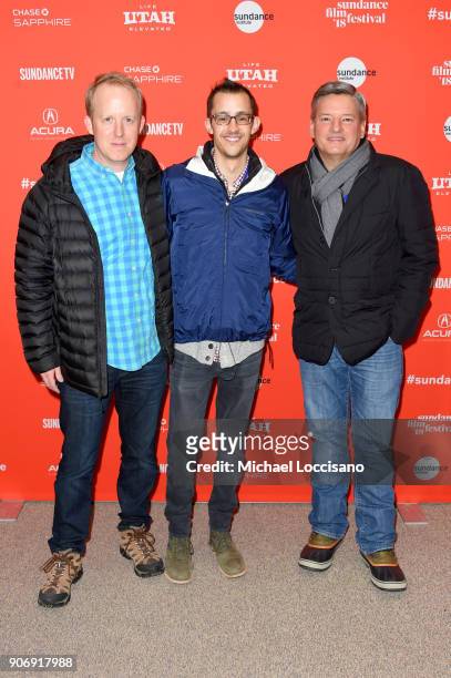 Netflix Directors of Content Acquisition Ian Bricke and Matthew Levin, and Netflix Chief Content Officer Ted Sarandos attend the "Private Life"...