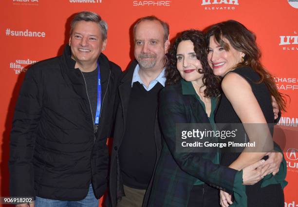 Netflix Chief Content Officer Ted Sarandos, actor Paul Giamatti, director Tamara Jenkins, and actress Kathryn Hahn attend the "Private Life" Premiere...