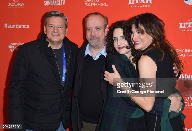 Netflix Chief Content Officer Ted Sarandos, actor Paul Giamatti, director Tamara Jenkins, and actress Kathryn Hahn attend the "Private Life" Premiere...