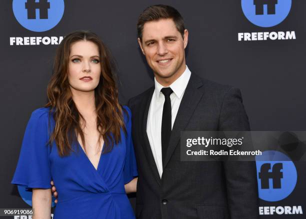 Actress Meghann Fahy of "The Bold Type" and Sam Page arrive at Freeform Summit on January 18, 2018 in Hollywood, California.