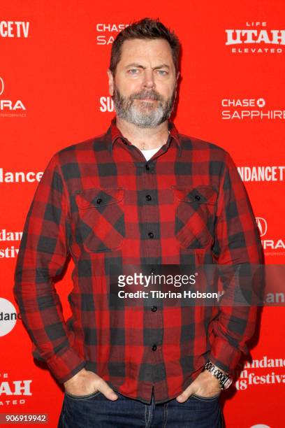 Actor Nick Offerman attends the Volunteer Screening Of "Hearts Beat Loud" Premiere during the 2018 Sundance Film Festival at Park City Library on...