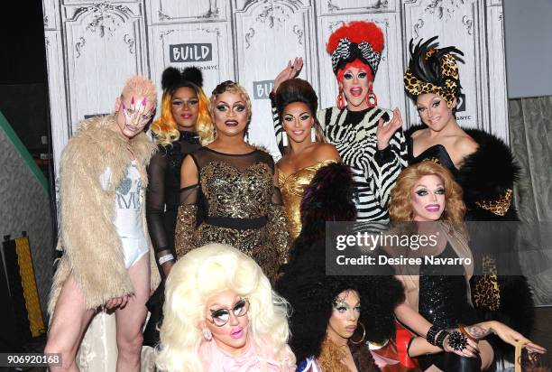 Personalities AJA, Benedelacreme, Chi Chi Devayne, Kennedy Davenport, Milk, Morgan McMichaels, Shangela, Thorgy Thor and Trixie Mattel visit Build...