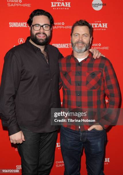 Director Brett Haley and Actor Nick Offerman attend the Volunteer Screening Of "Hearts Beat Loud" Premiere during the 2018 Sundance Film Festival at...