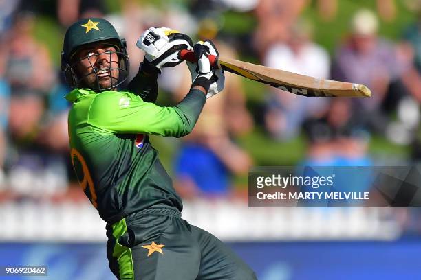 Pakistan's Haris Sohail bats during the 5th one-day international cricket match between New Zealand and Pakistan at the Basin Reserve in Wellington...